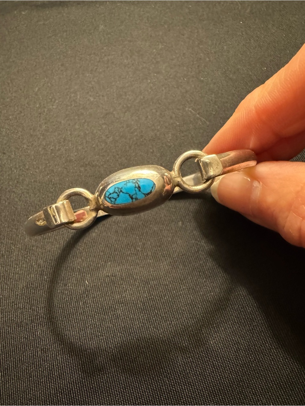 Vintage Taxco Mexico 925 Sterling Silver Turquoise Cabochon Bangle Bracelet